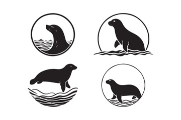 Sea Lion and Seal Silhouette Vector Illustration for Marine Wildlife and Ocean Design