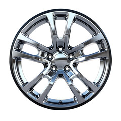 New shiny automotive wheel on light alloy disc isolated on white and transparent background. AI Generative. PNG  