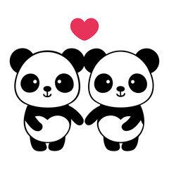 Fototapeta premium two cute pandas holding hands with a heart floatin