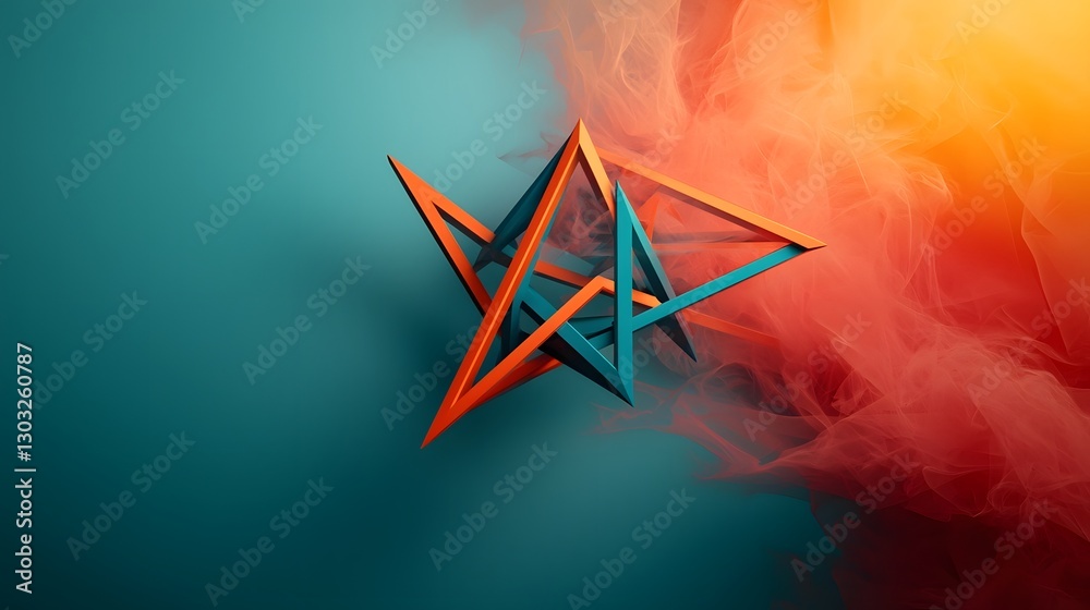 Poster glowing neon wireframe structures and abstract geometric shapes with dynamic patterns of light and s