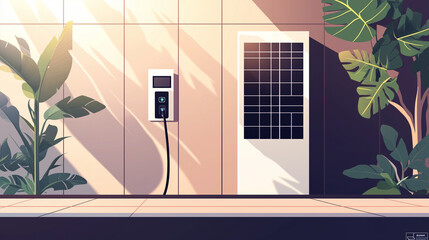 Solar Panel and Electric Charging Station in a Modern Outdoor Setting