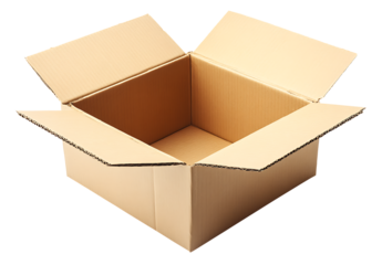 Carton open cardboard box on white and transparent background. AI GENERATED. PNG