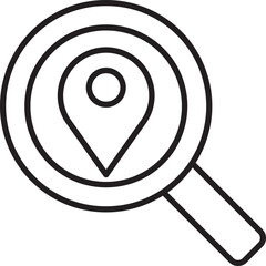 Magnifying glass with location pin symbol line icon