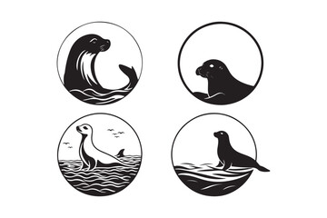 Sea Lion and Seal Silhouette Vector Illustration for Marine Wildlife and Ocean Design