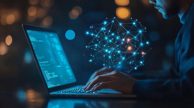 Technical support customer service concept software engineer using laptop computer with customer support and global network