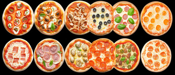 Bunte Pizzavariationen auf einem Tisch f&uuml;r kulinarische Inspiration

