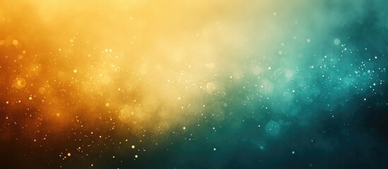 Obraz premium Abstract background with soft, warm, golden and cool teal color gradient, and many tiny bright white sparkles and lights, creating a dreamy, ethereal, and luminous visual effect