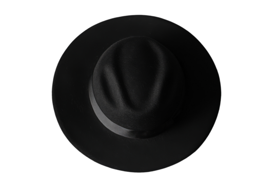 Man's black hat seen from above Transparent background