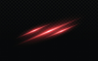 Red light streaks vector, dynamic motion.  Glowing, abstract lines.  Transparent background overlay.  Futuristic, energetic design.  Perfect for special effects, digital art, and modern backgrounds.