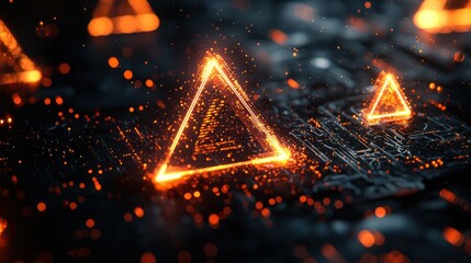 Burning triangles on a circuit board, sparks, fire