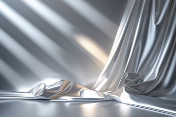 Sophisticated Silver Backdrop with Subtle Shadows and Gentle Lighting for Product Displays