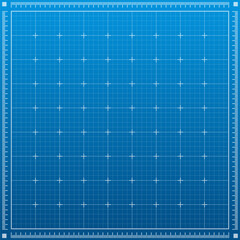 Blueprint square background project template. Blueprint graph paper line grid pattern. Blue vector illustration