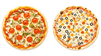Bunte Pizzavariationen auf weißem Hintergrund für Feinschmecker

