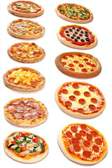 Vielfältige Pizzakreationen auf hellem Hintergrund für Genießer

