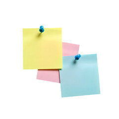 A minimalist look with three colorful pinned notes stacked up on a spotless backdrop. PNG