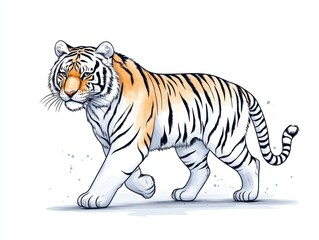 A majestic tiger walking gracefully against a minimalistic background