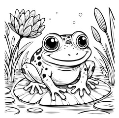 kids coloring pages line art illustration of a frog