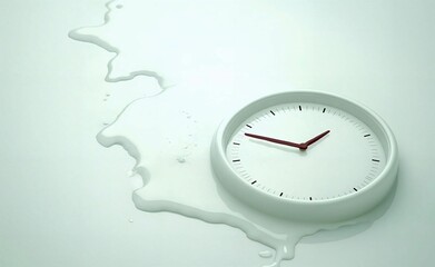 Surreal Close-up of a White Clock Submerged in Glossy Light-Colored Liquid