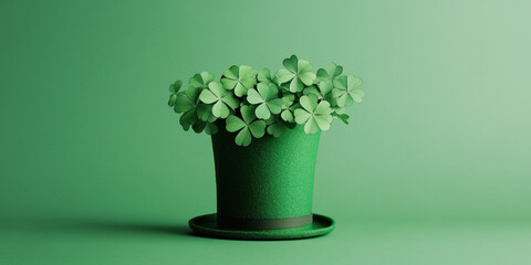 Saint Patrick's day leprechaun's hat made of clovers isolated on green celebration background