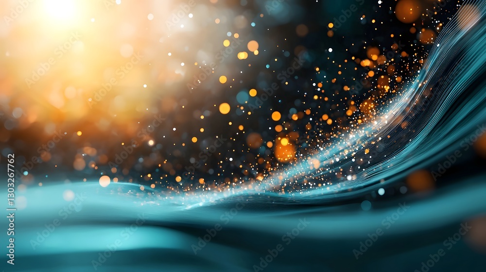 Poster futuristic digital landscape with flowing data streams pulsing nodes and ethereal wireframe construc