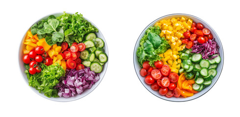Salad bowl with fresh vegetables isolated on white or transparent background