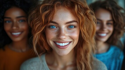 Fototapeta premium happy people group of cheerful young people looking at camera and smiling while taking selfie