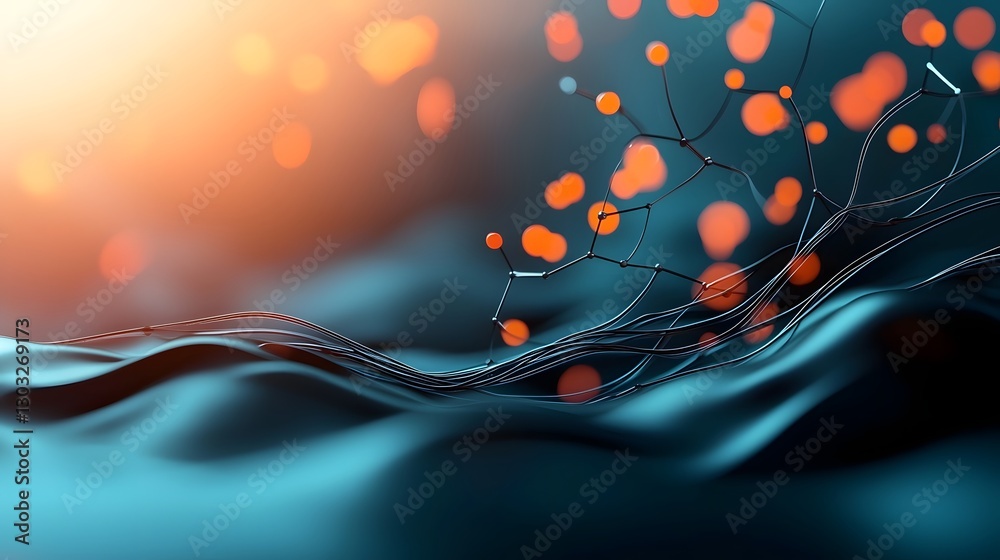 Poster futuristic data landscape with flowing geometric abstractions pulsing data matrices ethereal wirefra