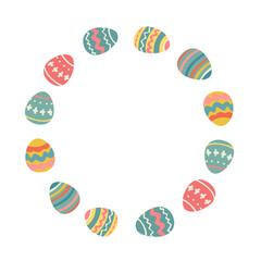 Happy easter banner background. Traditional colored easter eggs with different ornaments.