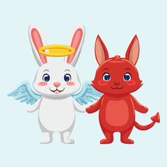 angel bunny and devil bunny duo, cartoon