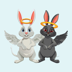 Obraz premium angel bunny and devil bunny duo, cartoon