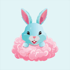 Obraz premium cute bunny rabbit on cotton candy, cartoon