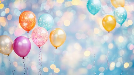 Colorful Balloons Floating on Bright Bokeh Background for Celebration
