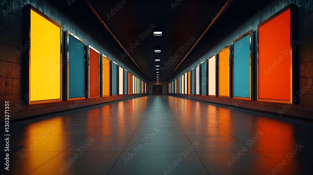 Poster expansive futuristic data center with pulsing binary matrices and advanced clusters wide angle persp