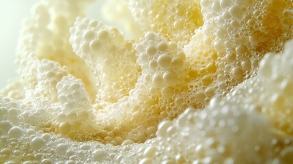 Obraz premium Close-up foamy beer bubbles, brewing process, light background