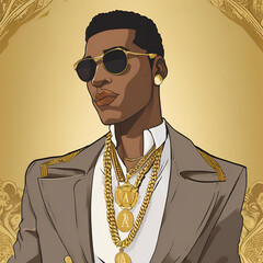 Black Man Anime, Black Anime Art, Black Anime Character, Alpha Phi Alpha, Fraternity, 1906, Classic Man, Black Culture, Man Wearing Gold Chain, Mob Boss, Mafia Boss, Mafia Don, Boss Man, African Man