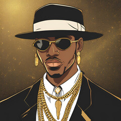 Black Man Anime, Black Anime Art, Black Anime Character, Alpha Phi Alpha, Fraternity, 1906, Classic Man, Black Culture, Man Wearing Gold Chain, Mob Boss, Mafia Boss, Mafia Don, Boss Man, African Man