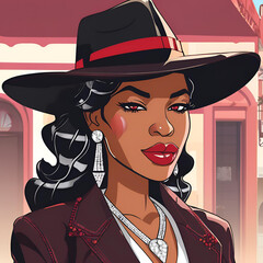 Woman, Beautiful Black Woman Illustration, Black Woman Cartoon Character, Diva, Hot, Devastating Diva, Divine 9, NPHC, Queen, Cowgirl, Mafia Boss