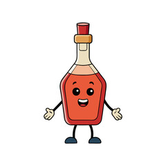 Vinegar  bottle and glass cartoon vector illustration 