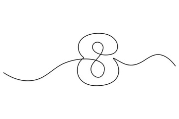 A minimalist, number 8 design  continuous line drawing of the symbol
