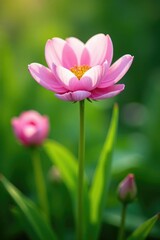 Soft pink petals unfurl in a lush green meadow, flowers, bloom