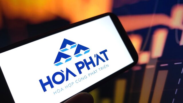 Konskie, Poland - March 01, 2025: Hoa Phat Group company logo displayed on mobile phone