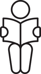 Stylized person reading a book line icon