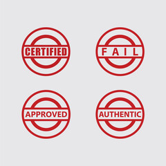 Certified rubber stamp set Grunge red black badge with certified text in frame or round Rectangular border Certification or seal icon logo design  illustration and idea
