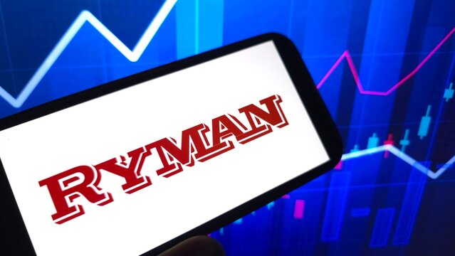 Konskie, Poland - March 01, 2025: Ryman Hospitality Properties company logo displayed on mobile phone