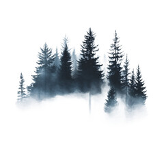 Winter forest in the snow isolated on transparent background