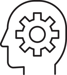 Mind with gear symbolizing thought process line icon