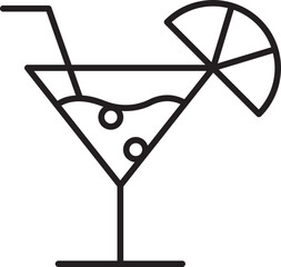 Cocktail glass with a slice of lemon line icon