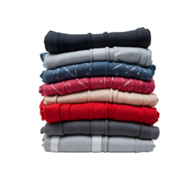 A stack of apparel with a bit of empty room beside it