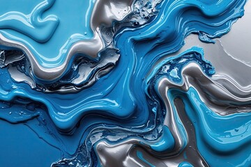 Obraz premium Cyan and Silver Fluid Paint Texture for Modern Wall Art Backgrounds