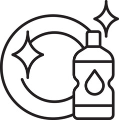 Cleaning supplies with sparkling dishware line icon